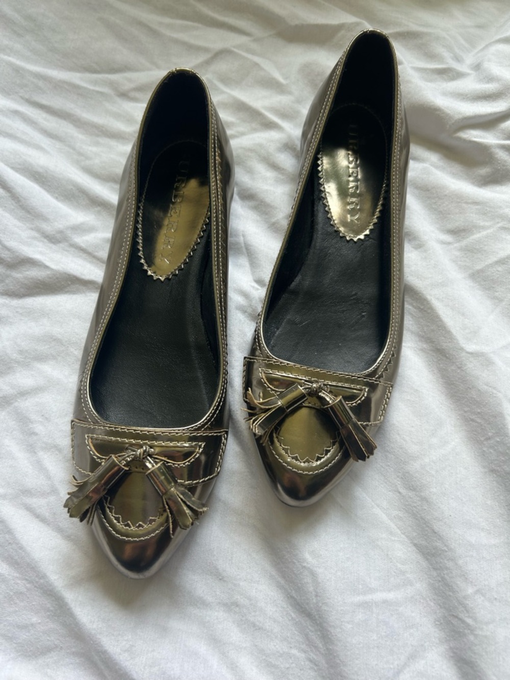 Burberry Gold Metallic Leather Tasse Brogue Honley Loafer- Made Italy